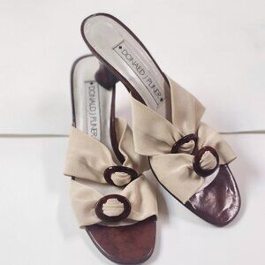 Vintage Donald J Pliner Tan & Brown Stretch Mesh Mule Sandal Pumps Sz 8.5m NWOB
